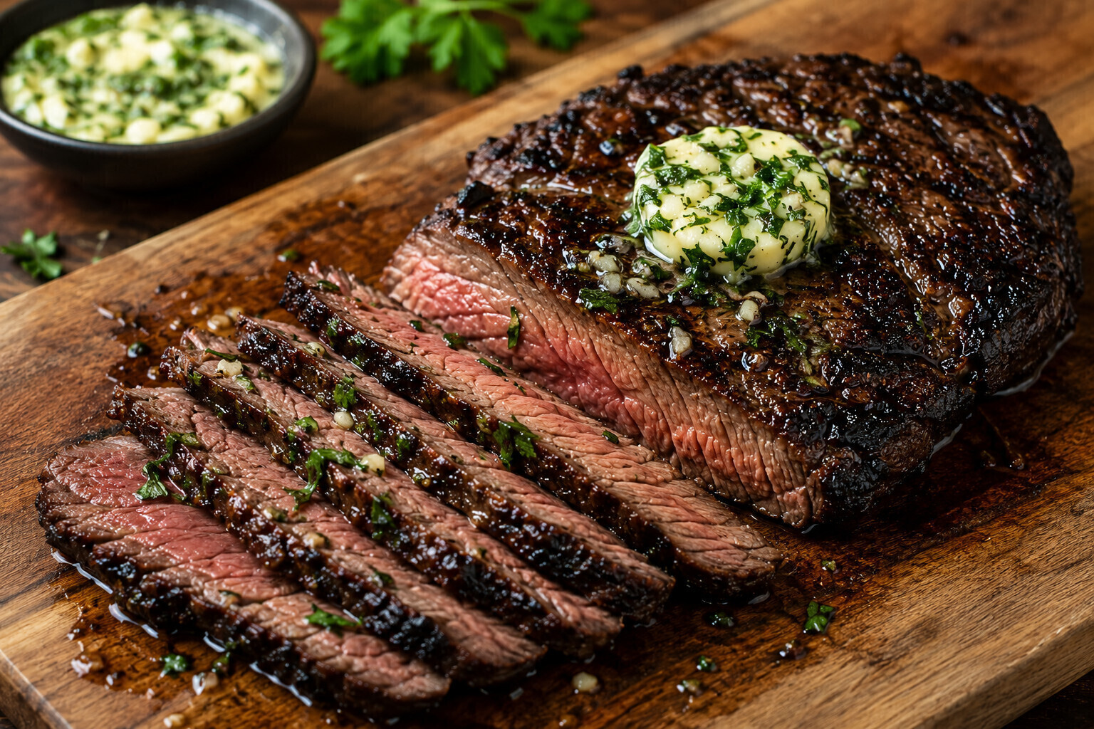 Photo of Charred Flat Iron Steak with Herb Garlic Butter recipe