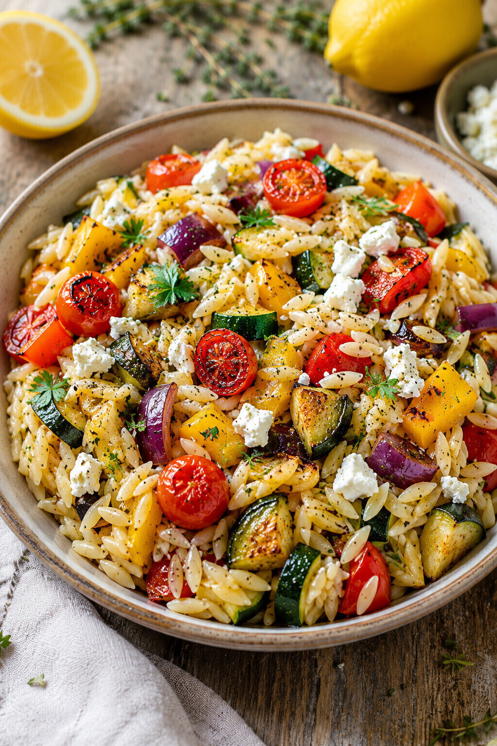 Photo of Orzo Recipes: Lemon Herb Orzo with Roasted Vegetables &amp; Feta recipe