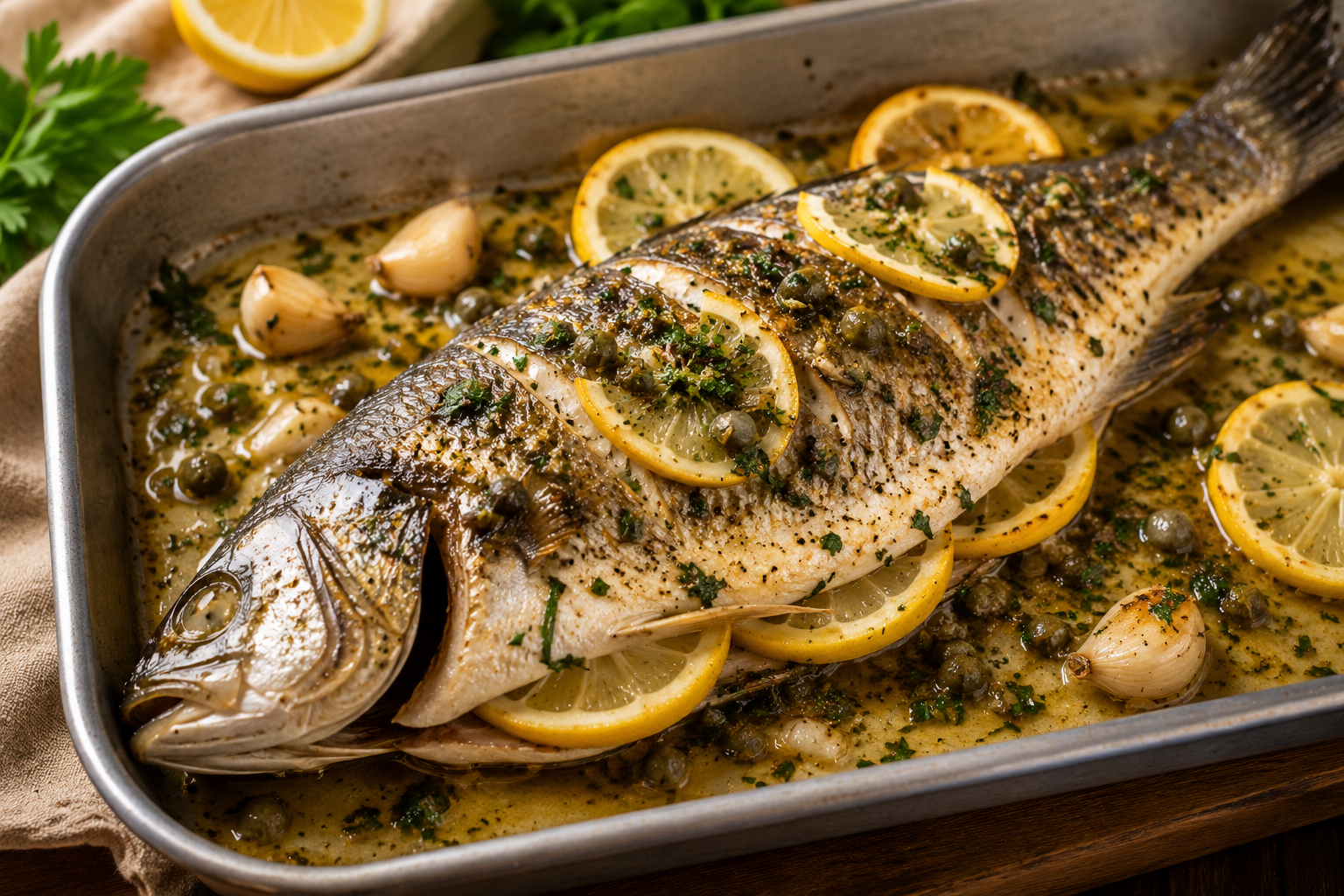 Photo of Herb-Roasted Branzino with Lemon-Caper Butter recipe