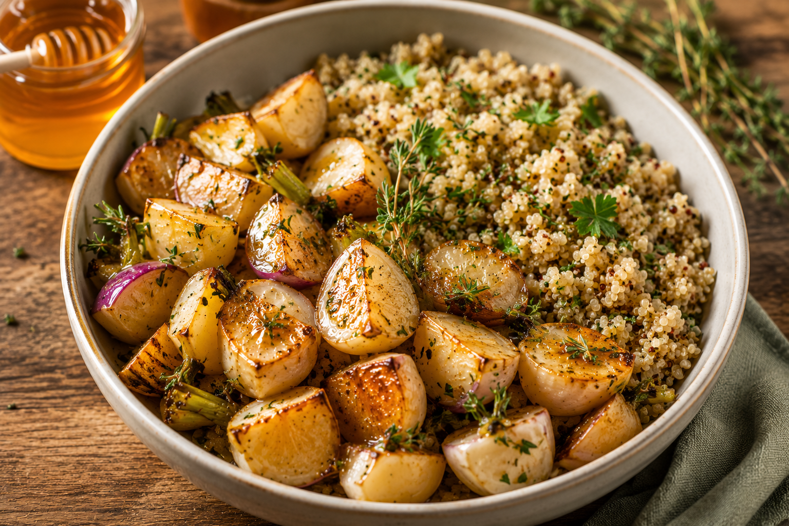 Photo of Honey-Roasted Turnips with Herbed Quinoa recipe