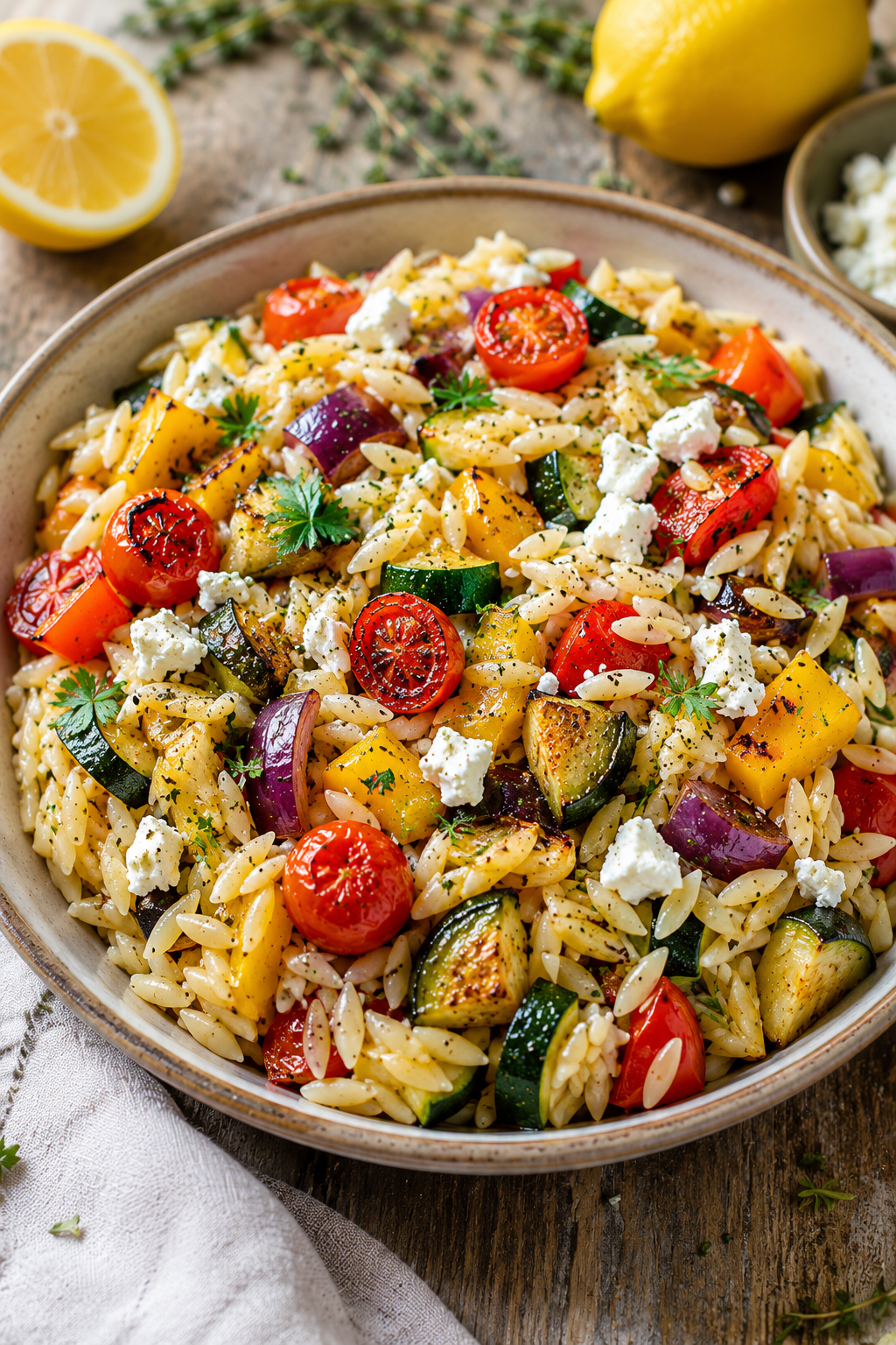Photo of Orzo Recipes: Lemon Herb Orzo with Roasted Vegetables & Feta recipe