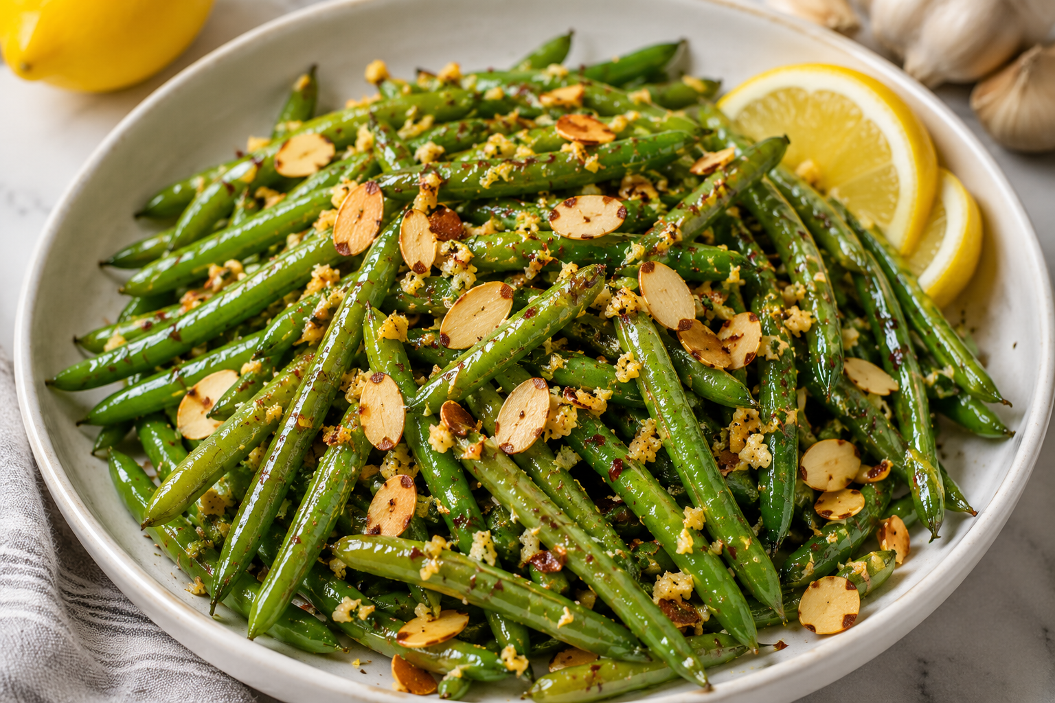 Photo of Crispy Lemon Garlic Green Beans with Toasted Almonds recipe