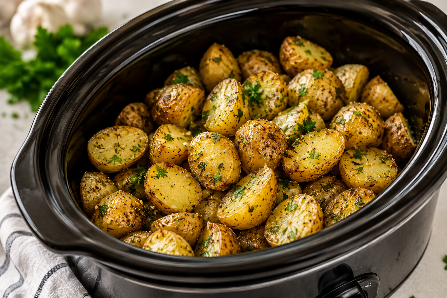 Photo of Slow-Cooked Garlic Herb Potatoes — potatoes in a crockpot recipe recipe