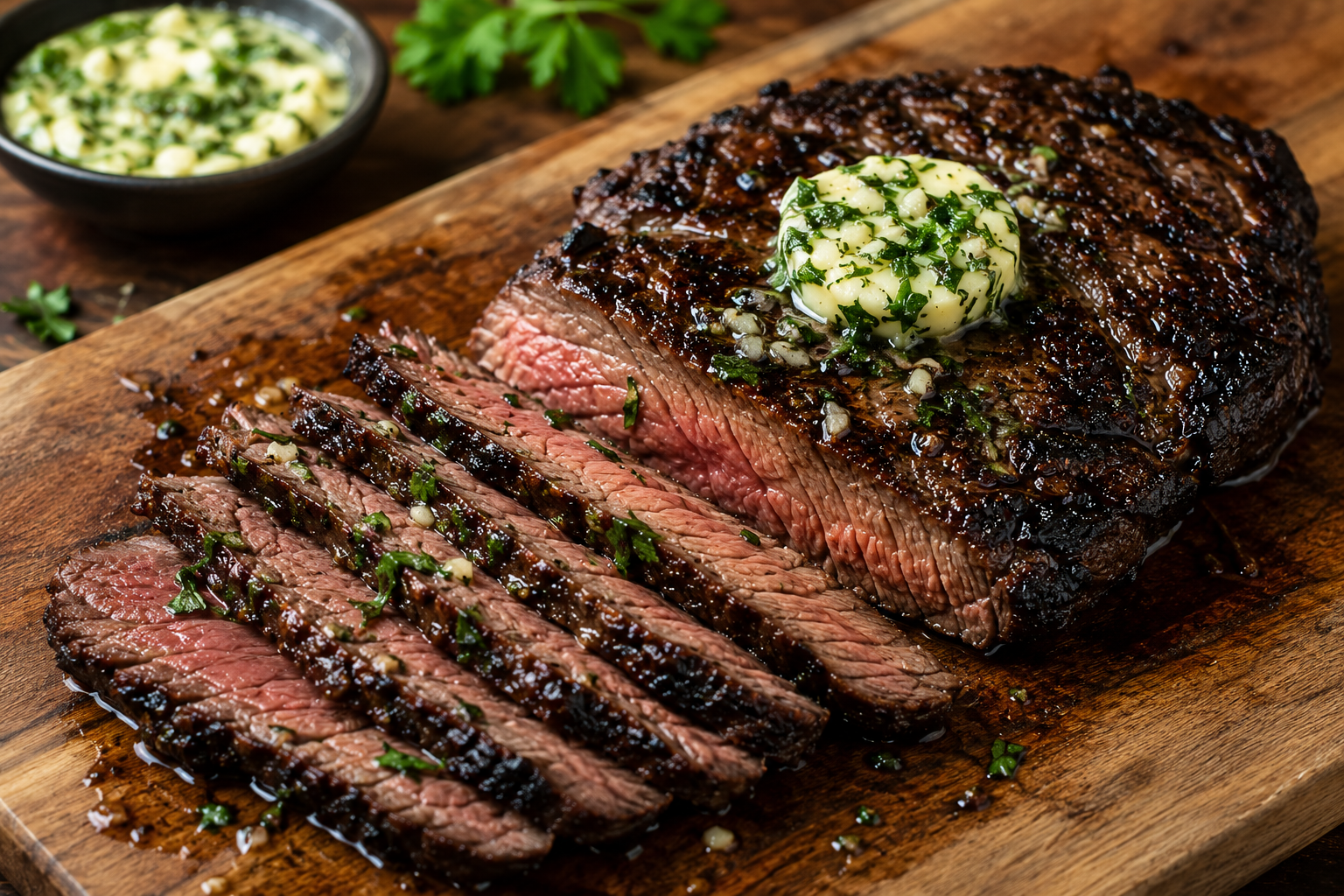 Photo of Charred Flat Iron Steak with Herb Garlic Butter recipe