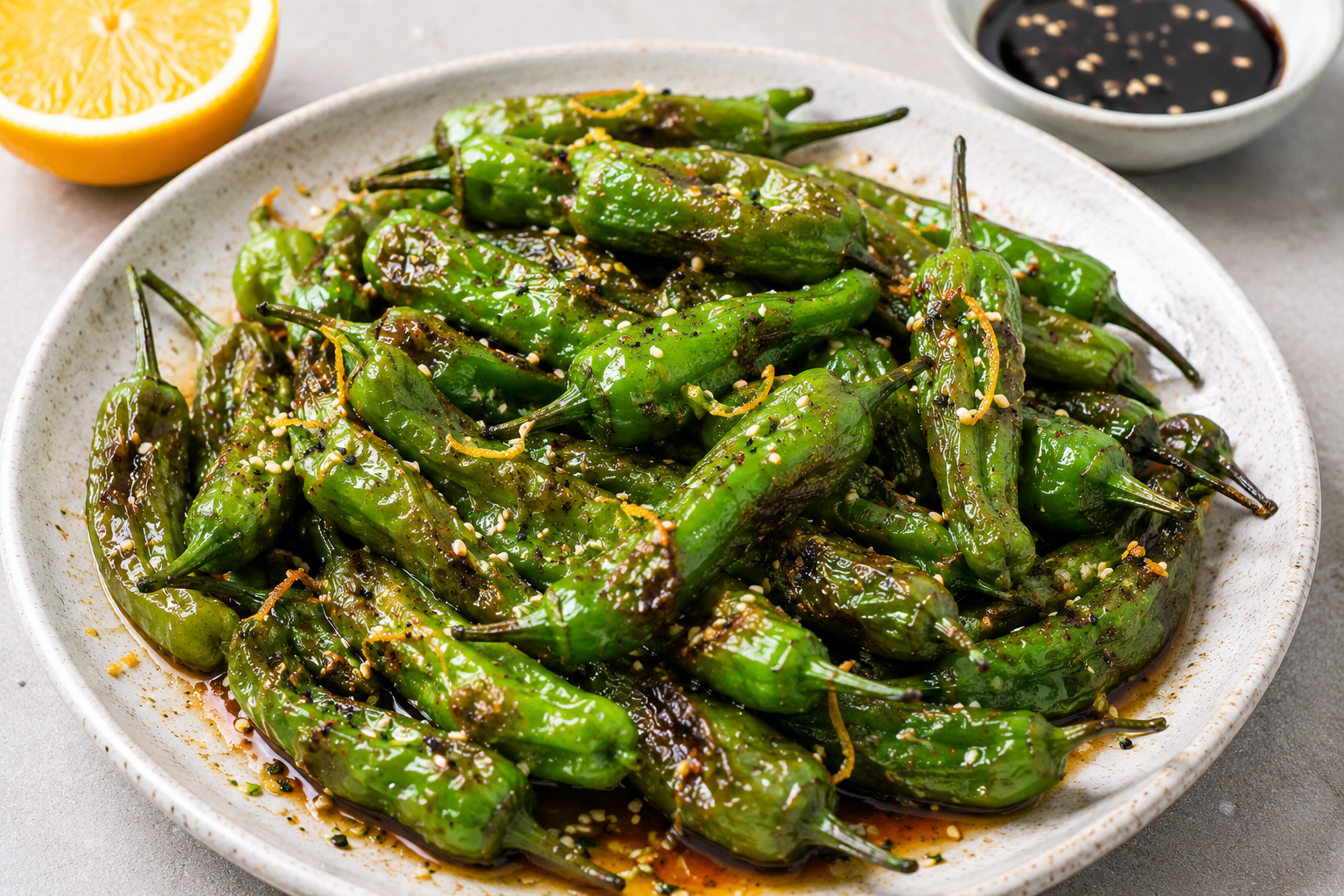 Photo of Crispy Sautéed Shishito Pepper Recipe with Citrus Soy Glaze recipe