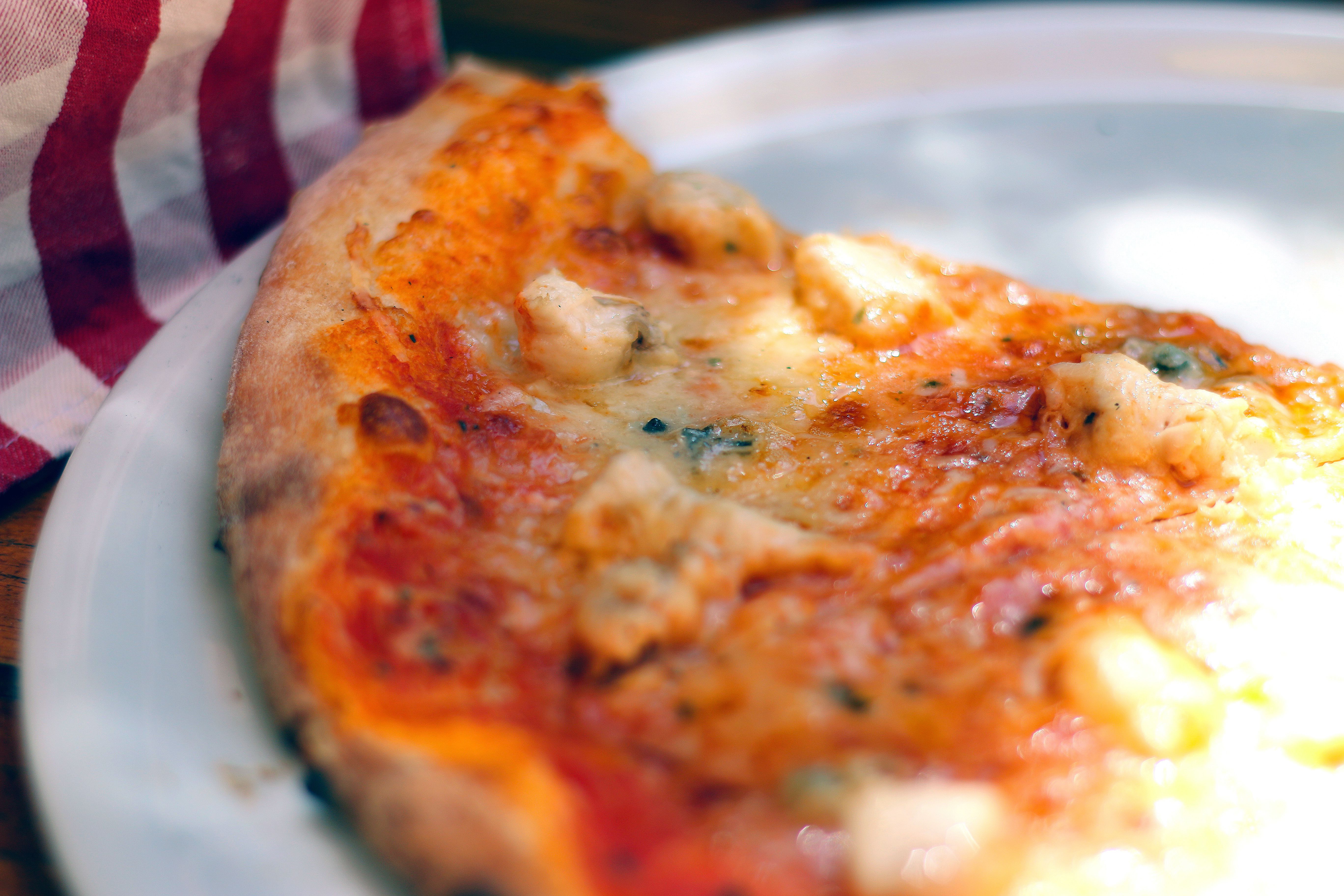 Delicious slice of cheese pizza served on a white plate, perfect for lunch or dinner.
