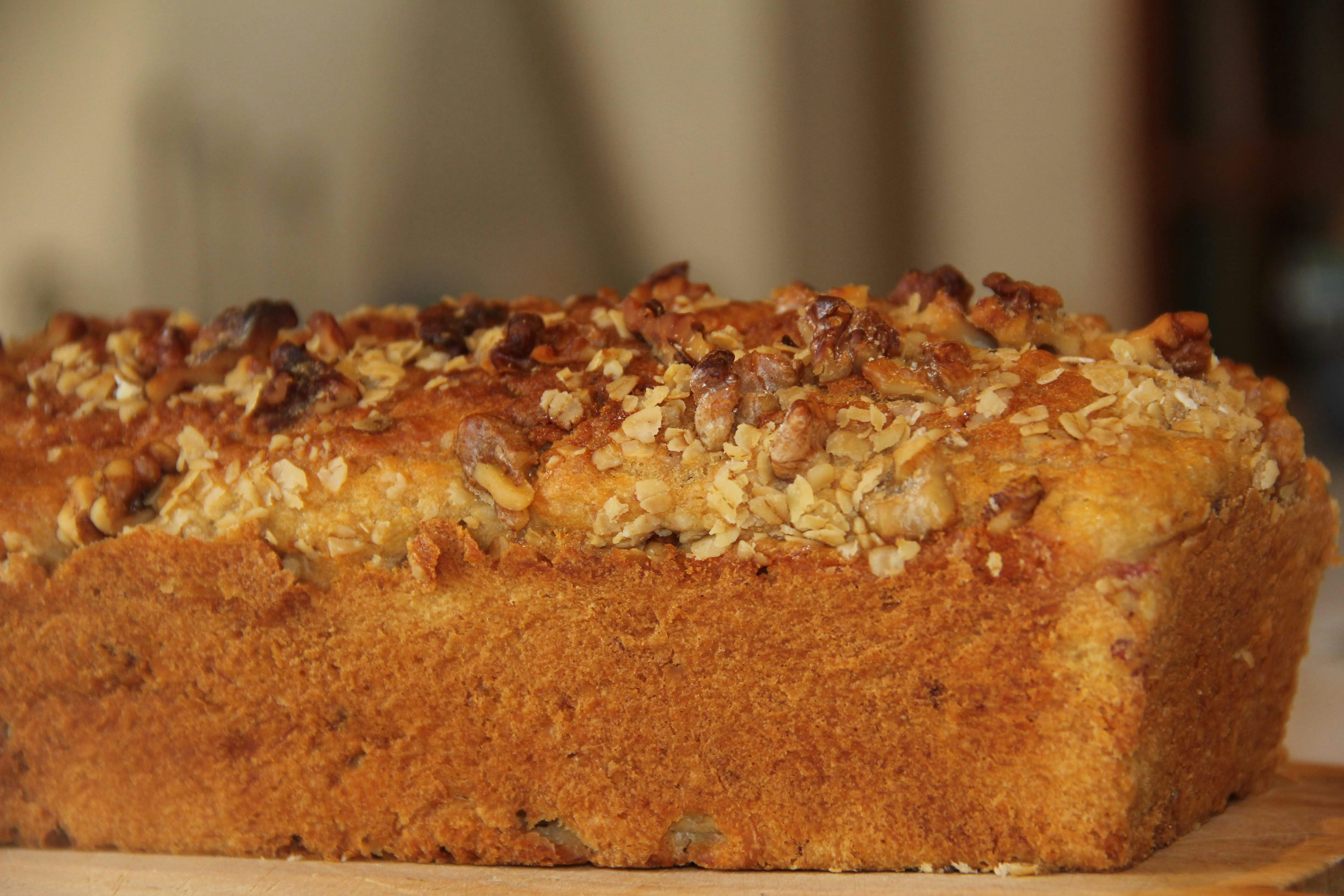 brown bread with yellow and white toppings